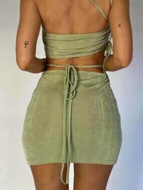 Outcast green shimmery waist tie mini skirt ⭐️ perfect going out clubbing skirt